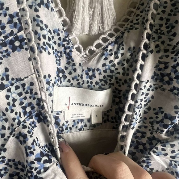 Anthropologie V-Neck Plunge Tunic Mini Dress Pockets Ditsy Floral Small - Picture 6 of 8